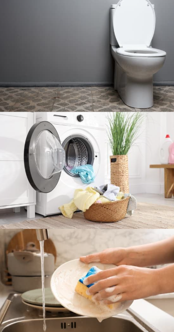 Wastewater commonly comes from toilets, laundry, dishes, and other household tasks