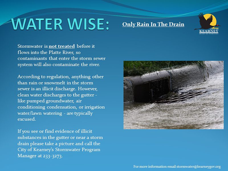 Only Rain in the Drain – stormwater does not get filtered prior to entering streams and lakes.